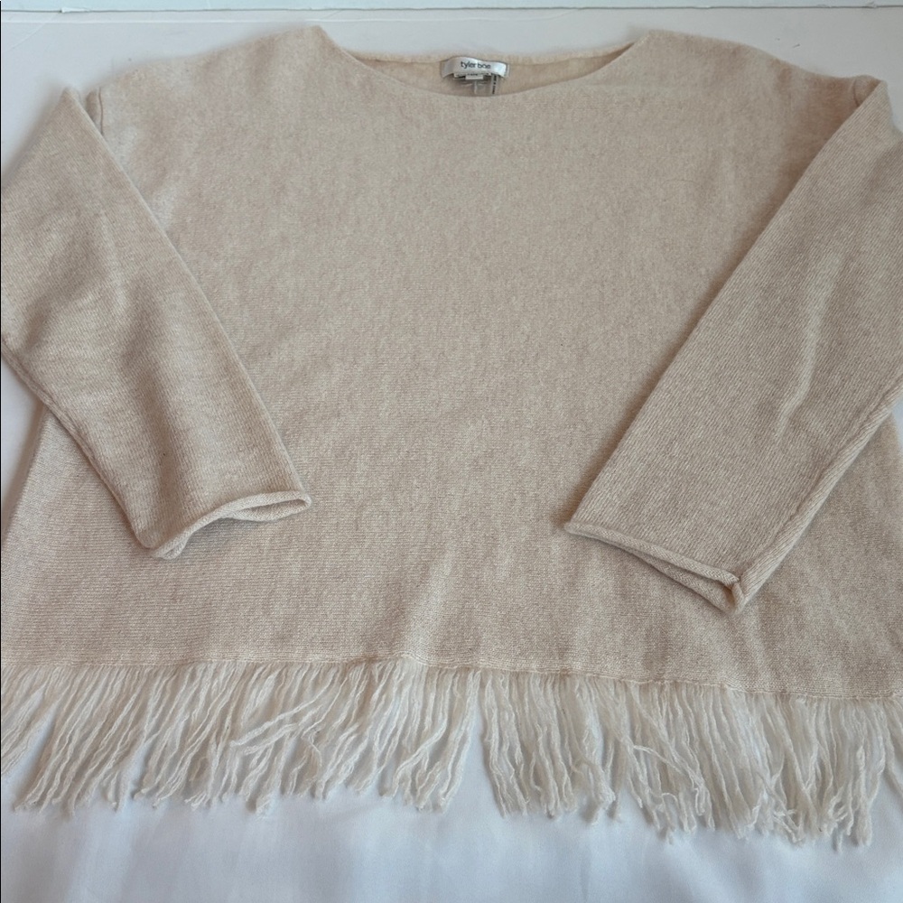 tyler boe 100% cashmere layered fringe sweater tunic in a pearl beige color - Picture 16 of 16